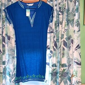 Vibrant Blue Tunic with Green Accents